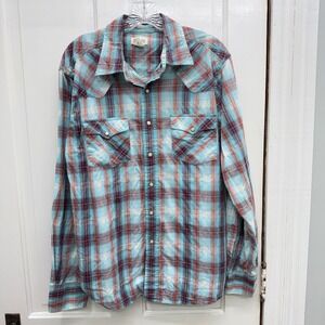 Industrial Exchange Western Pearl Snap Long Sleeve Plaid Shirt Men's Large